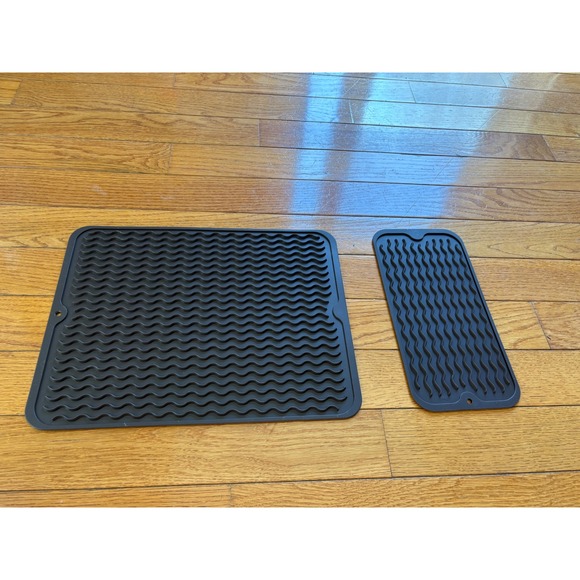 Silicone Dish Drying Mat Set - Large & Small Heat Resistant Kitchen Sink Drainer - Picture 1 of 8